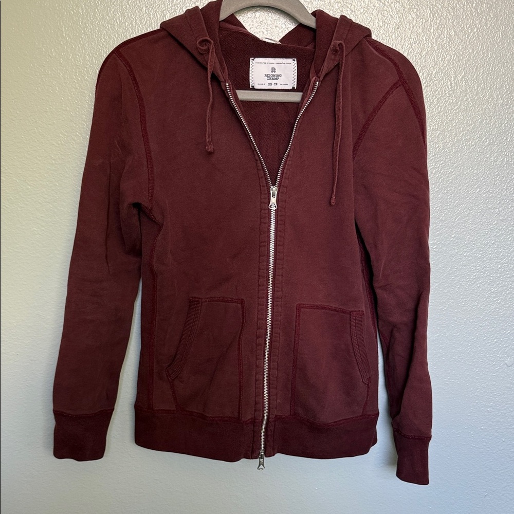 Reigning champ XS Maroon Zip-Up Hoodie